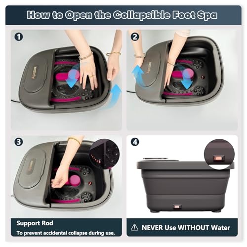 Collapsible Foot Bath, Foot Spa Bath Massager with Heat, Bubble, Remote Control, Temperature Control, 3 Pedicure Attachments, Feet Soaking Tub for Stress Relief