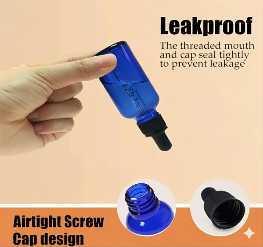 Cobalt Blue Dropper Bottles - 20 Pack 4 oz Measurement Dispensers for DIY Essential Oils, Hair Serums & Skincare | Refillable 120ml for Home & Travel