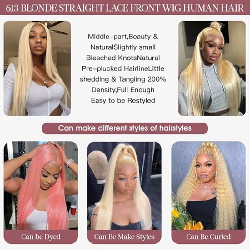 IWISH 613 13x6 Lace Front Wig Human Hair 18 Inches 200% Density Blonde Straight HD Transparent Lace Frontal Human Hair Wigs Pre Plucked for Women