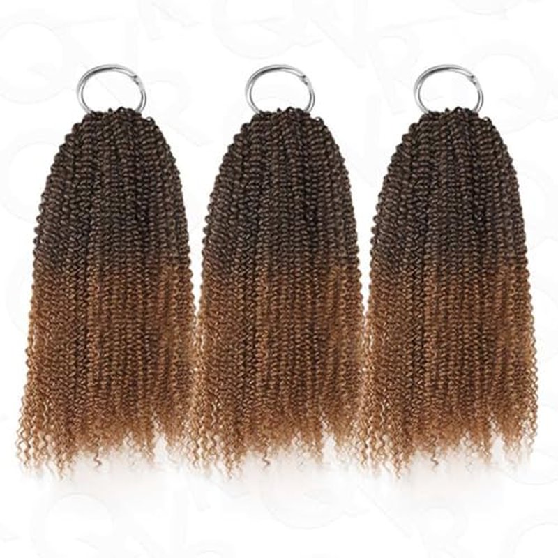 QVR Crochet Braiding Human Hair Bulk Pre Looped Afro Kinky V Bulk for Kinky Twist Ombre 20 inch 56 Gram Per Pack Two Tone Color Dark Brown and Auburn Brown T2/30