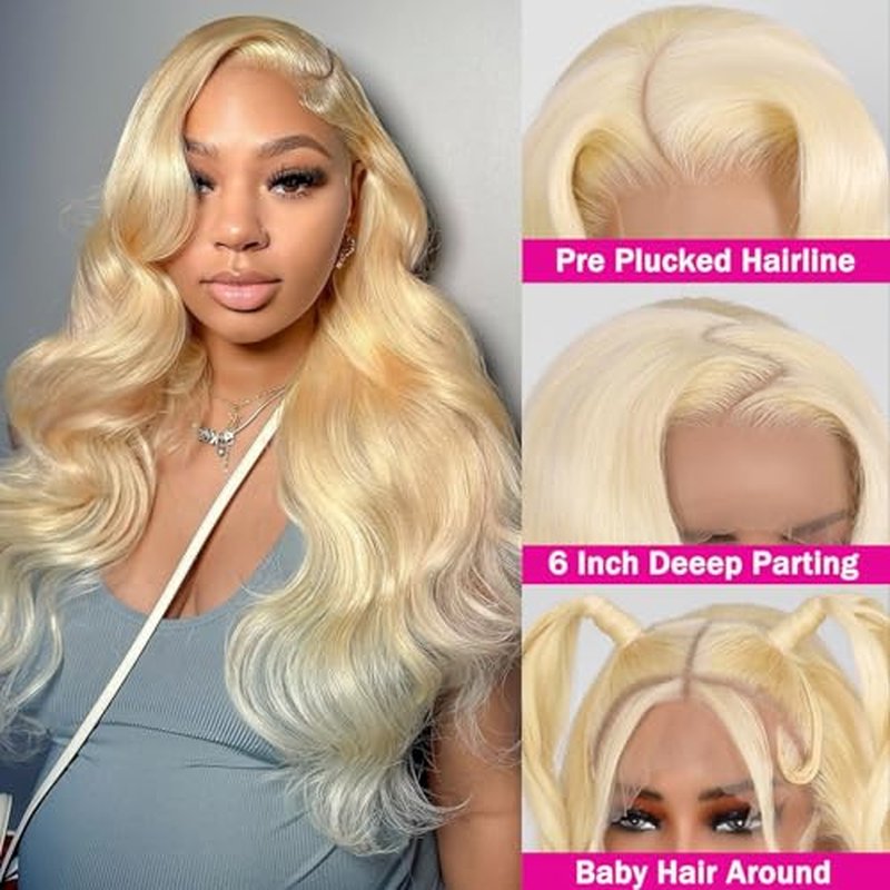 613 13x6 Lace Front Wig Human Hair Transparent Lace Body Wave Blonde Lace Front Wigs Human Hair 613 HD Lace Frontal Wig 200% Density Blonde Wig (22 Inch, 613 13x6 Body Wave Wigs)