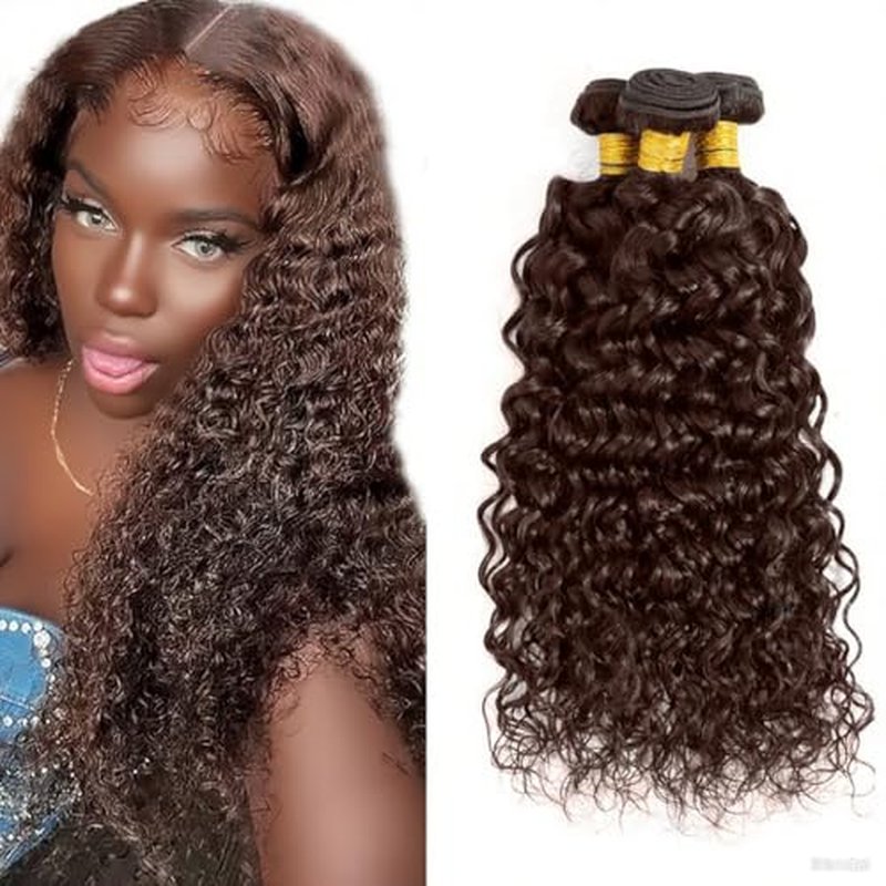 Brown Bundles Human Hair Color 4 Water Wave Bundles 24 26 28 Inch Niegmeag Double Weft Dark Brown Wet and Wavy Bundle Hair Weave Brazilian Virgin Remy Hair Extensions