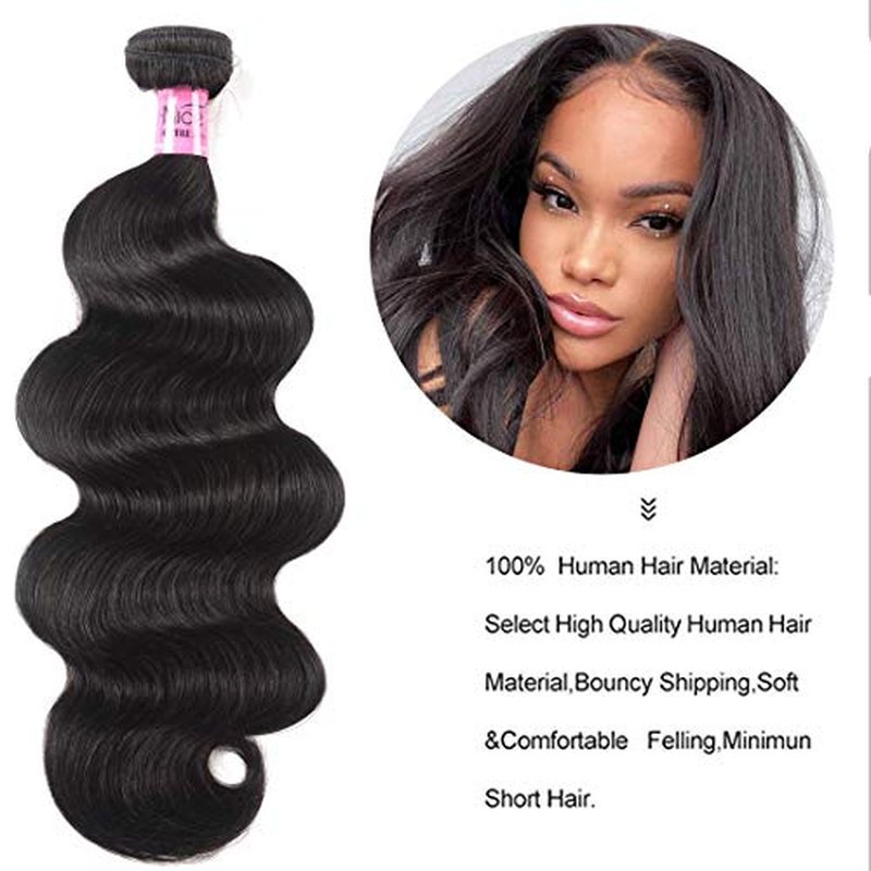 UNice Hair Brazilian Body Wave Human Hair 1 Bundle 26 inch 100% Unprocessed Virgin Human Hair Weave Extensions Natural Black Color Can be Dyed and Bleached