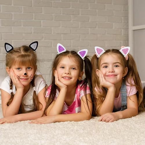 16 Pcs Cat Ears Hair Clips for Girls Cat Themed, Toddlers Animal Hair Pins Glitter Accessories for Girls Hair Clips Kids Easter Halloween Costume Party Supplies