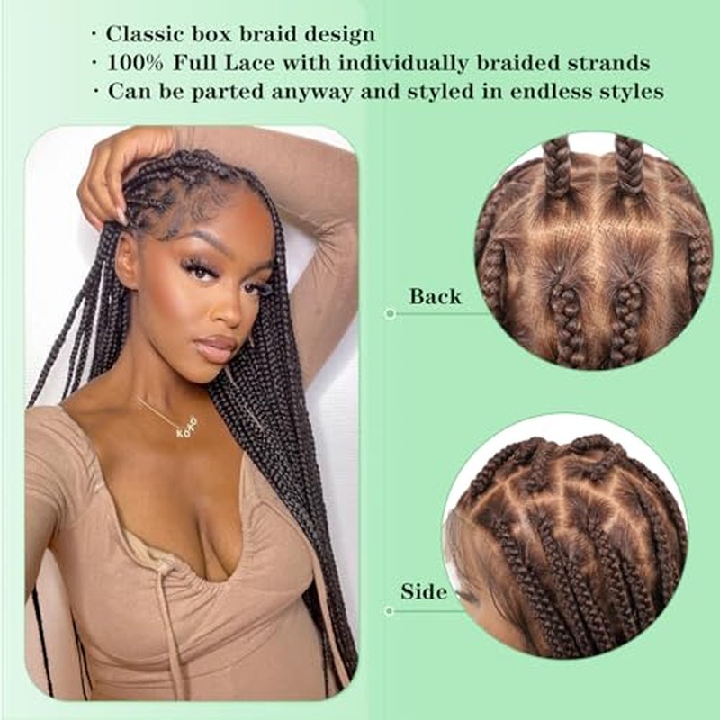 Youthfee 360¡Æ HD Full Lace Knotless Braided Wigs for Women Braided Lace Front Wigs with Baby Hair Premium Synthetic Brown Natural Looking Box Braid Wig 36 Inch