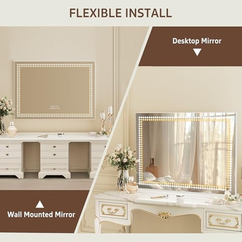 FENCHILIN Vanity Mirror with Lights 32"x 23" Makeup Mirror Lighted LED Makeup Vanity Mirror 3 Dimmable Modes Smart Touch Control Hollywood Mirror with Lights 10X Magnification White