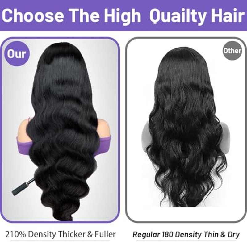 13x6 Lace Front Wigs Human Hair Body Wave 26 Inch HD Lace Frontal Wigs Human Hair Body Wave Human Hair Wig for Women 210% Density Pre Plucked with Baby Hair Natural Black