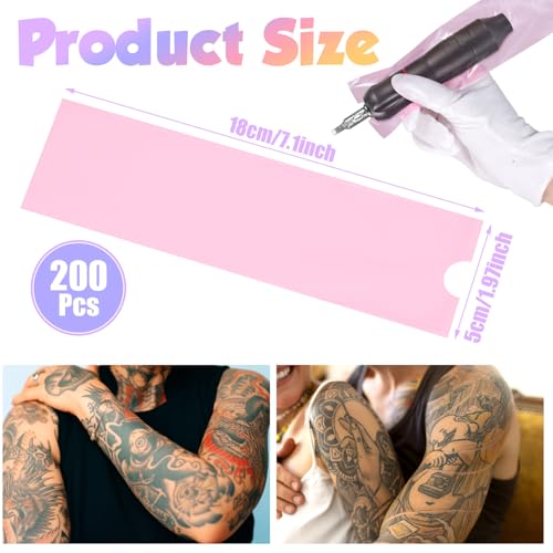 200 Pcs Large Tattoo Machine Pen Covers, 2 x 7.1 inches Pink Plastic Pens Type Bag Disposable Pen Machine Bags for Most Wireless T Tattoo Professional Artist Pens Machines Supplies