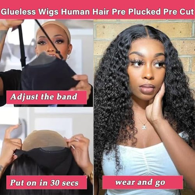 Glueless Wigs Human Hair Pre Plucked Pre Cut Wear and Go Deep Wave Lace Front Wigs Human Hair for Beginners Upgraded No Glue 5x5 Hd Lace Closure Wigs for Black Women 26 Inch