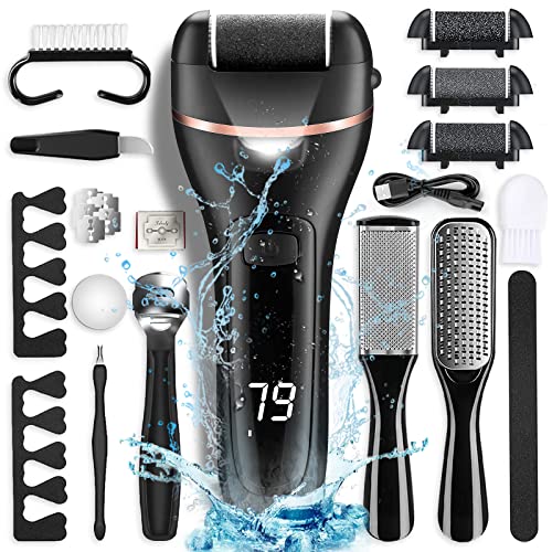 Electric Foot Callus Remover with 3 Roller Heads 2 Speed Rechargeable,Professional Pedicure Pedicure Kit Waterproof Foot Scrubber File,Pedicure Tools,Foot Care for Dead Hard Cracked Dry Skin
