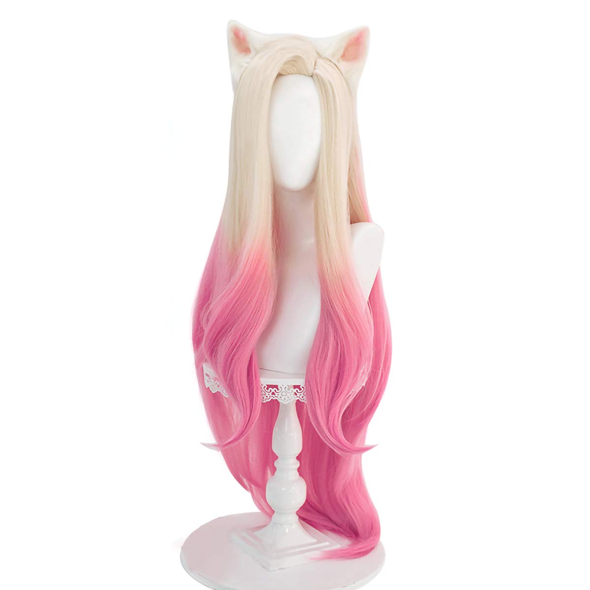 LABEAUTÉ Ombre Pink Cosplay Wig Long Straight Blonde Hair Wig for Halloween Party Daily + Free Cap