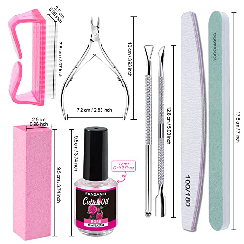 FANDAMEI Nail Files and Buffers, Manicure Tools Nail Care Kit with Nail File, Nail Buffer Block, Cuticle Care for Women with Nippers, Pusher Peeler. Cuticle Oil and Nail Prep Kit.