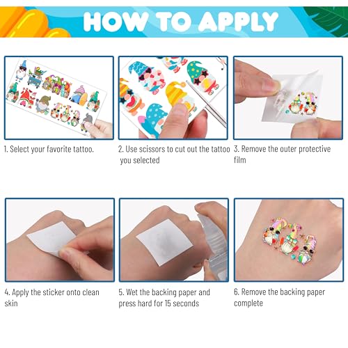 10 Sheets 100PCS Summer Gnomes Temporary Beach Gnomes Decorations Supplies Favors Theme Birthday Cute Christmas Gifts for Boys Girls Kids Class School Prizes Carnival