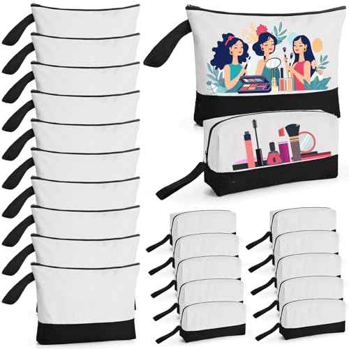 20 Pcs Canvas Makeup Bag with Bottom, 12oz Cotton Cosmetic Bag Set Bulk Multi-Purpose DIY Heat Transfer Makeup Bags with Black Zipper for Bridesmaid Makeup Bag Travel Toiletry Pouch Storage, Halloween