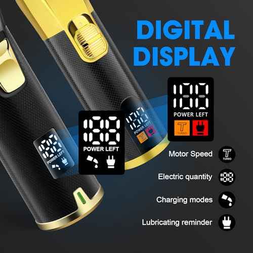 HIENA PRO Professional Hair Clippers Set for Men, Cordless Barber Kit for Haircut, Clippers and Trimmers Set, Hair Cutting Kit with LED Display & Rechargeable USB, Gifts for Men (Black Gold)