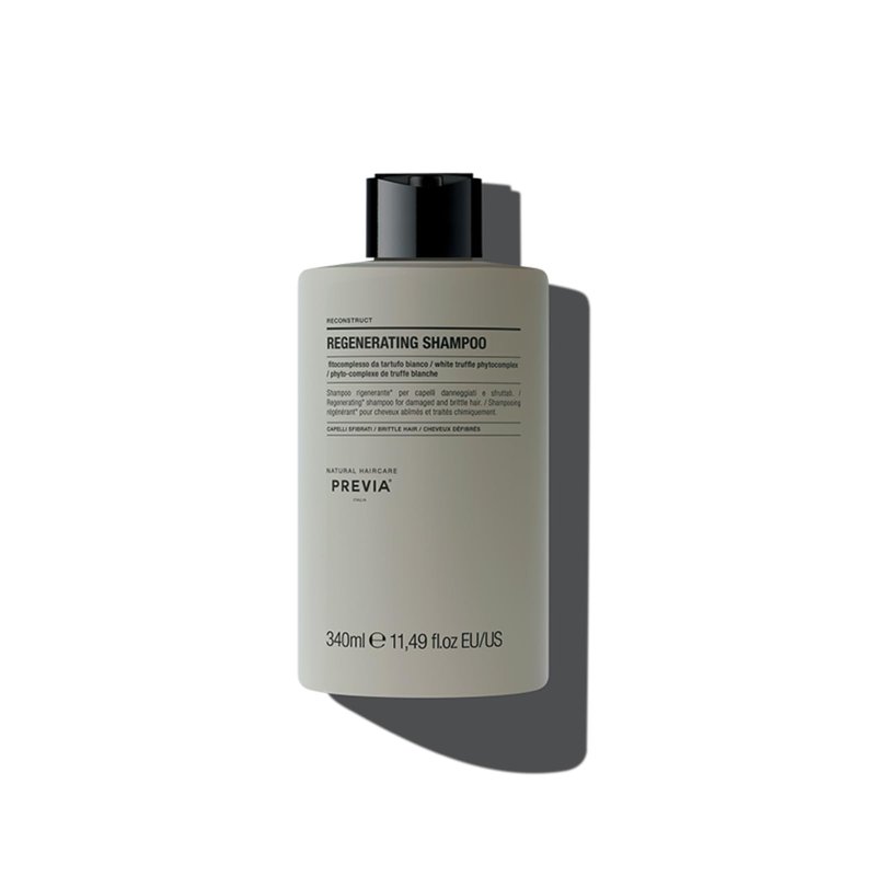 PREVIA Reconstruct Regenerating Shampoo | White Truffle & Organic Plant Extracts | Moisturizing Cleanser for Damaged, Brittle Hair | Vegan, Sulfate-Free, Eco Bio Formula | 11.5 oz