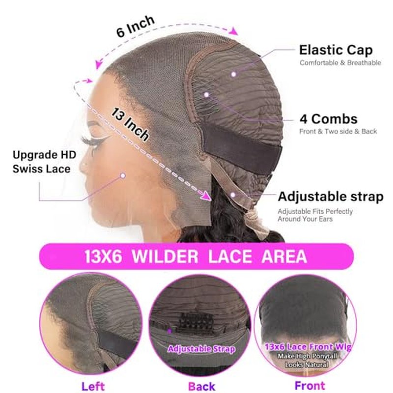 26 Inch 13x6 Body Wave Lace Front Wigs Human Hair 200 Density 13x6 HD Lace Front Wigs Pre Plucked Wavy Glueless Wig 100% Virgin Human Hair Lace Frontal Wigs for Women