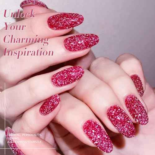 BORN PRETTY Reflective Glitter Gel Nail Polish Pink Holographic Colorful Glitter Spring Summer Gel Polish Sparkly Shiny Disco DJ LED Gel Nail Polish Nail Varnish 6PCS