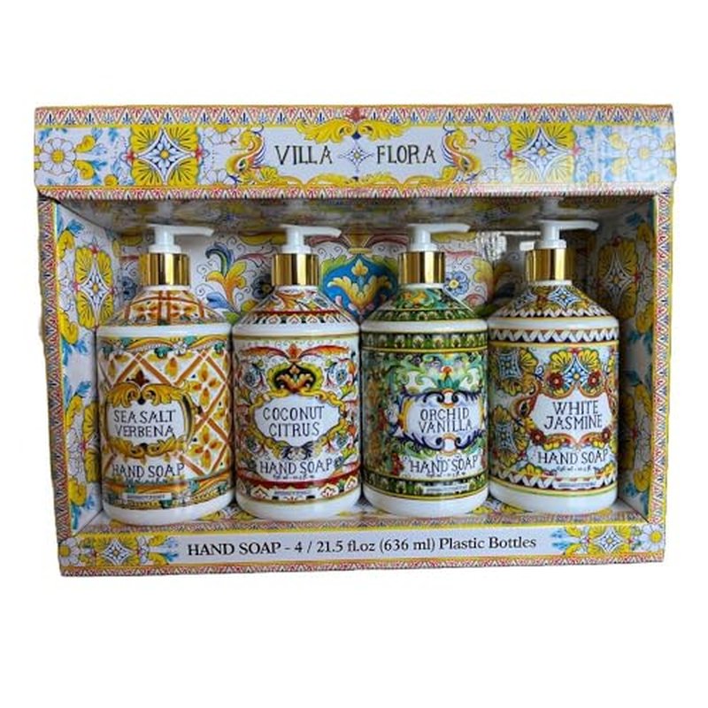Home and Body Company Hand Soap, Villa Flora Collection ? 16 fl oz Bottles, Assorted Scents (Sea Salt Verbena, Coconut Citrus, Orchid Vanilla, White Jasmine), Pack of 4 ? Gift-Ready Set