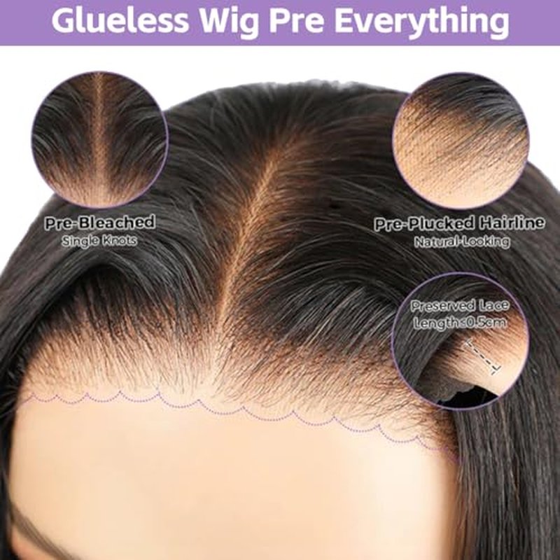 20 Inch Straight Lace Front Wear and Go Glueless Wigs Human Hair Pre Plucked Pre Cut Pre Bleached Knots 7x5 HD Lace Closure Wigs for Women Ready to Wear for Beginner Natural Black Color