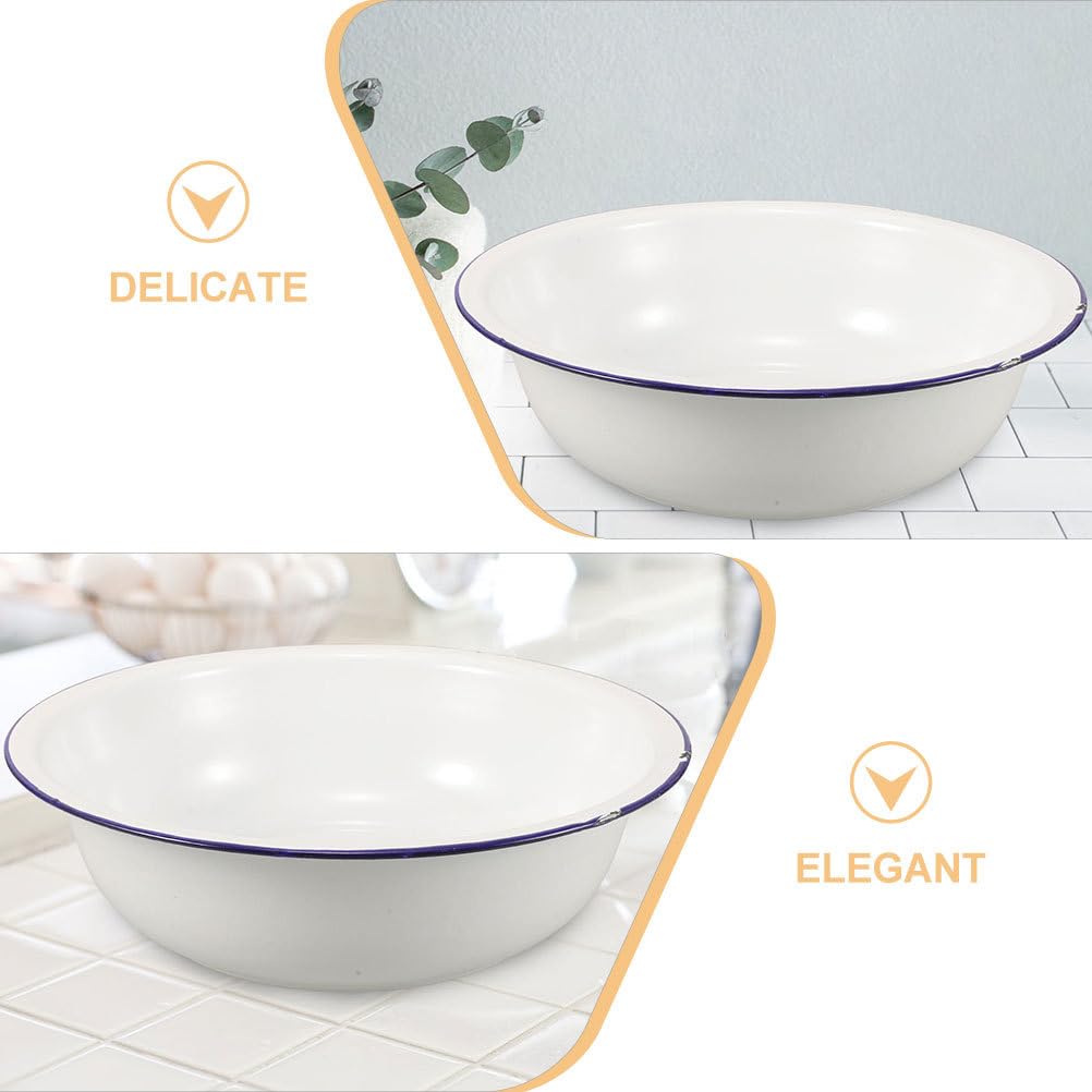 Healeved Enamel Wash Basin 32cm Large Enamel Mixing Bowl Face Washing Basin ware Salad Bowl Soup Bowl Sourdough Bowl Footbath