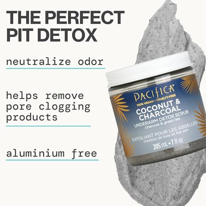 Pacifica Underarm Body Scrub - Armpit Detox Coconut & Charcoal Deodorant? Exfoliating & Nourishing for Natural Deodorant Users ? Aluminum-Free & Safe for Sensitive Skin, Vegan & Cruelty-Free, 7 fl oz