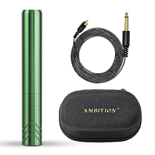 Ambition Rotary Tattoo Machine with 2.5mm Stroke Coreless Motor Slim Short Permanent Makeup Tattoo Gun Professional Cartridge Pen with RCA Cord for Eyebrow Eyeliner Lips SMP