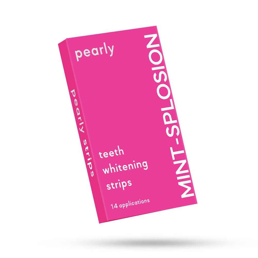 Pearly Teeth Whitening Strips Enamel Safe Stain Removing Dental Whitener for Wine, Coffee and Other Stains, 28 Mint Strips, Pink
