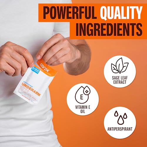 Carpe Antiperspirant Underarm Wipes for Sweat Blocking, Deodorizing, and Cleansing When You¡¯re On the Move - 15 Residue Free, Individually Wrapped Wipes - Clean and Refreshing Scent