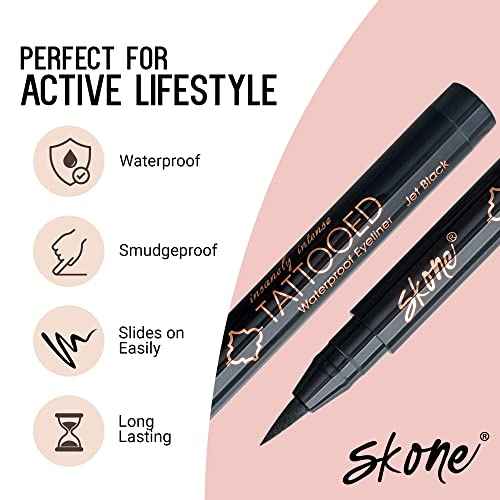 Skone Waterproof Liquid Eyeliner - Long Lasting & Smudge Proof - Insanely Intense Tattooed Eyeliner Pen with Felt Tip Applicator - Jet Black (0.07oz)