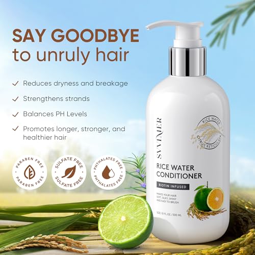 Svvimer Rice Water Hair Growth Conditioner - Thickening Conditioner with Biotin for Hair Loss and Thinning Hair - Sulfate Free for Women and Men 10 Fl Oz (Pack of 1)