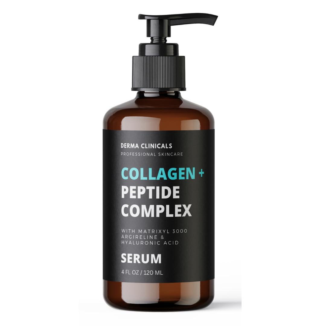 DERMA CLINICALS Collagen Peptide Serum with Matrixyl 3000 + Argireline, Hyaluronic Acid Serum, Anti-Aging Collagen Face Serum, Firming and Plumping, Anti-Wrinkle Serum for face - 4oz