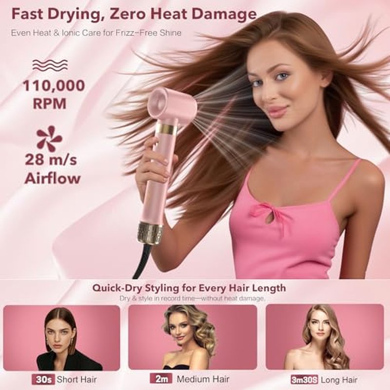StyleVibe 6-in-1 Air Styler, Hair Dryer & Blow Dryer Brush with Auto Wrap Curl L/R, Fast Drying, Smooth Blowouts, Root-Lift Volume, No Heat Damage Frizz-Free Thermal Brush with Travel Bag