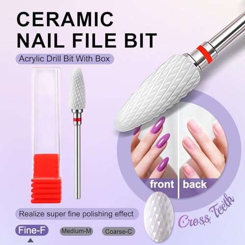 Fantexy 3/32" Ceramic Nail Drill Bit - Remove Acrylic Hard Gels Quickly and Safely,White Ceramic Cone File Bit for Nail Art,Manicure,Pedicure,Gel,Cuticle Clean(Fine - F)