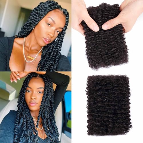 Afro Kinkys Bulk Human Hair for Mini Twist Braiding Braids Locs Dreadlock Extensions Afro Kinky-Curly Human Braiding Hair Bundles For Men Women Kids 16 Inch 2 Bulks 60g #1B Natural Black Soft Fluffy