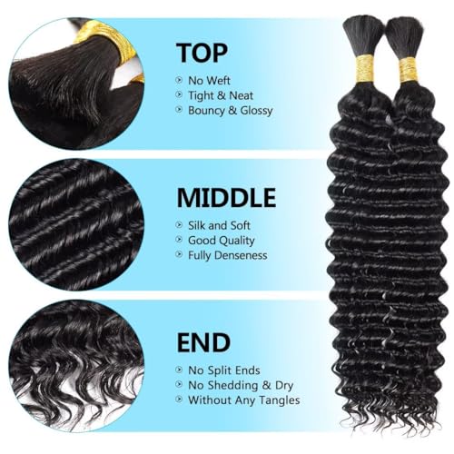 100g 3 bundles Blonde Human Braiding Hair 18 Inch Deep Water Wave Bulk Human Hair for Braiding Brazilian Virgin Curly Hair Extensions for Boho Braids Wet and Wavy Color 27 Honey Blonde