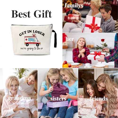 Get In Loser We're Going To The ER Funny Canvas Zipper Makeup Bag, Travel Accessories Storage Toiletries Bag, Gifts for Paramedic Emergency Medical Technician Ambulance Technician Nurse EMT