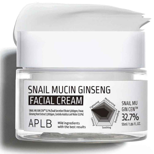 APLB Snail Mucin Ginseng Facial Cream | SNAIL MU GIN CEN™ 32.7% 1.86 FL.OZ/Korean Skincare, Wrinkle care, Pore care, Improve elasticity for firm skin