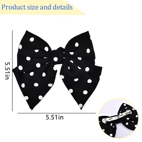 Polka Dots Bow Hair Clips Aesthetic Long Tail Big Bows for Women Girls French Spotted Black Hair Decoration for Festival Party Large Bowknot Clip Accessory Polka Dot Satin Silk Barrettes