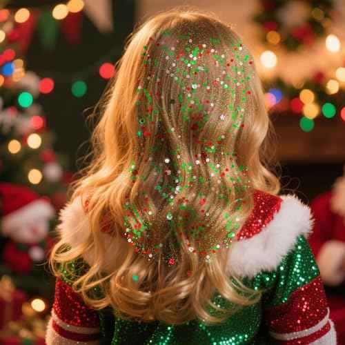 Christmas Hair Glitter Stick,Green Red Face Body Glitter for Kids,Waterproof Christmas Outfits for Women, Stocking Stuffers Sparkling Festival Party Gift for Women Girls,Chunky Glitter Makeup