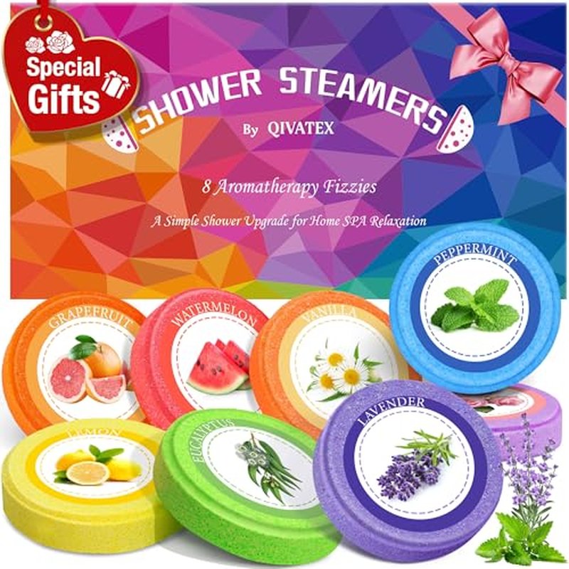 Shower Steamers Aromatherapy, Birthday Gifts for Women Teen Girls Mom, Christmas Stocking Stuffers White Elephant Gifts for Adults, Natural Essential Oil SPA Self Care Shower Bombs (8 Pack)