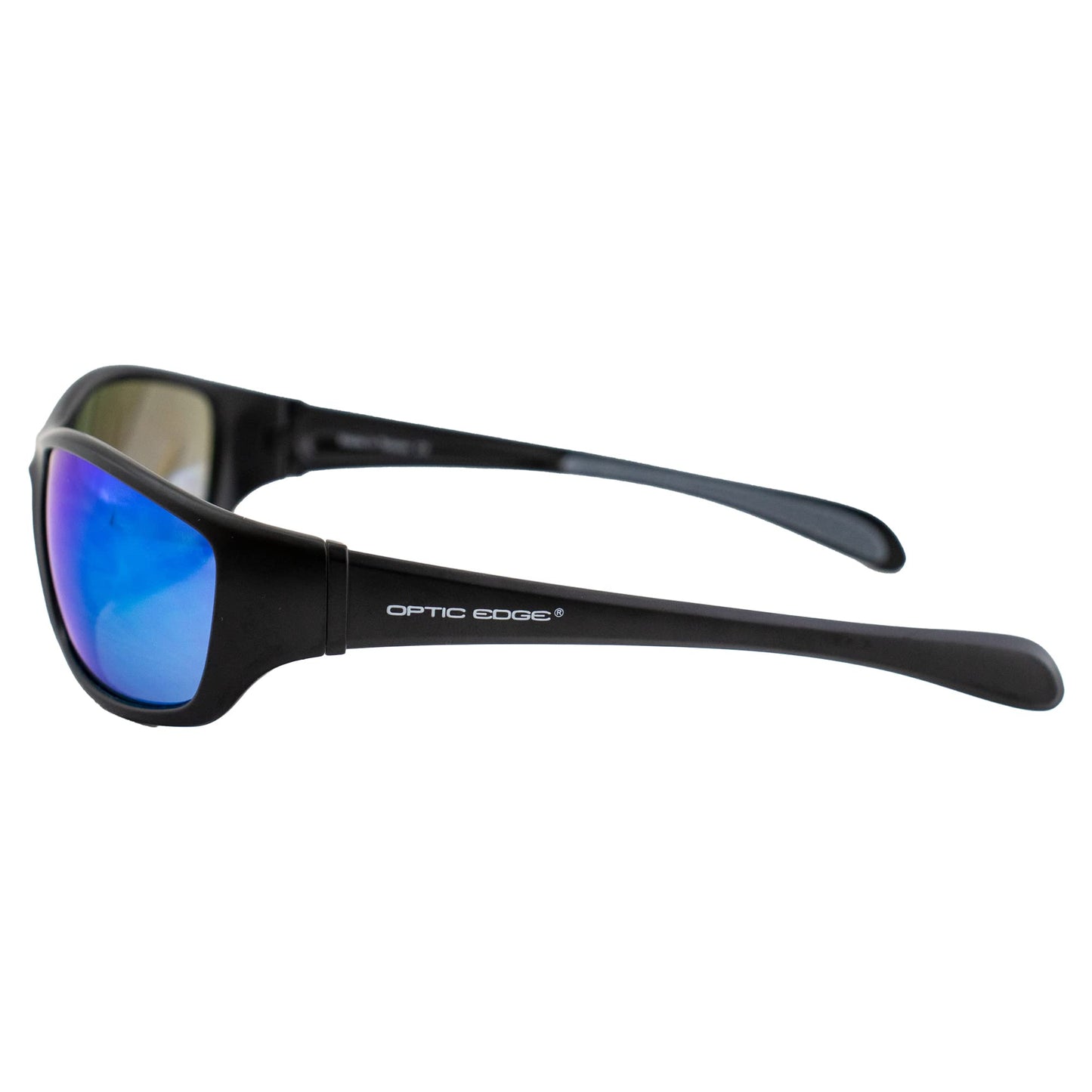 Optic Edge Overdrive Sports & Motorcycle Sunglasses for Men or Women w/Black Frame & Ice Blue Mirror Lens