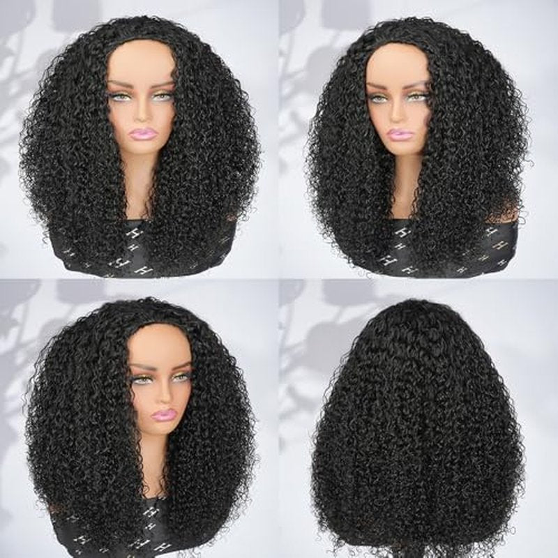 Ali Pearl Curly Half Wig Human Hair Real 180% Density Glueless Upgrade 3 IN 1 Half Wig with Drawstring Seamless Clip ins Flip Over Kinky Curly Human Hair for Beginner Friendly No Glue No Lace16 Inch