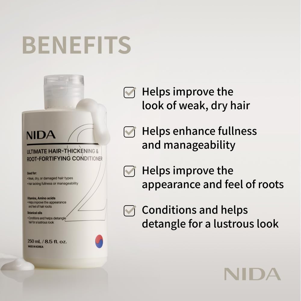 NIDA Ultimate Hair-Thickening & Root-Fortifying Conditioner | Leaves Hair Feeling Soft & Shine, Strengthens & Nourishes All Hair Types | 8.5 fl. oz., 250ml