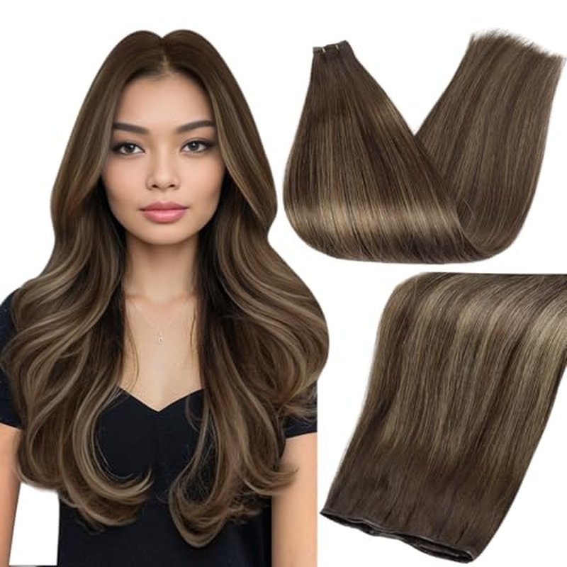 Full Shine Hand Tied Weft Human Hair Extensions Genius Weft Hair Extensions Color 2/8/2 Dark Brown Fading To Ash Brown Sew In Extensions Balayage Hair Extensions 20 Inch 80G