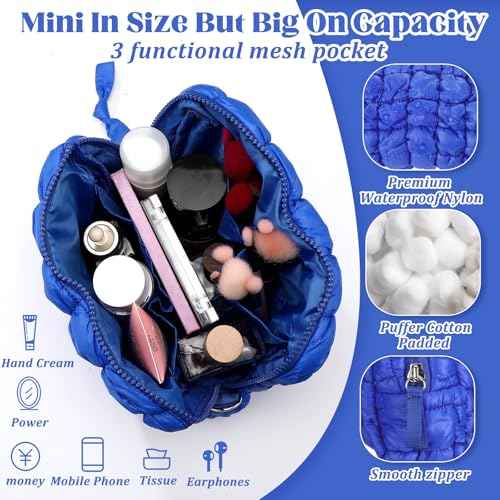 Meanplan 2 Pcs Puffy Quilted Makeup Bag Puffer Cosmetic Bag Travel Solid Cute Organizer Checkered Makeup Pouch for Women