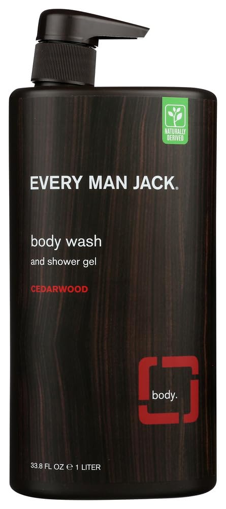 Every Man Jack Men's Body Wash - | 33-ounce Twin Pack - 2 Bottles Included | Naturally Derived, Parabens-free, Pthalate-free, Dye-free, and Certified Cruelty Free (Cedarwood)