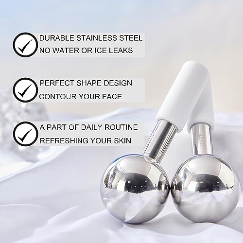 Pfefe 360 Rotating Ice Globes for Face & Eyes, Unbreakable Stainless Steel Cryo Sticks for Beauty Routines, Facials Cold Roller Colling Globes for Puffiness, Wrinkles, Dark Circles, Headaches