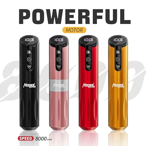 Neebol Wireless Tattoo Gun Kit, Rotary Tattoo Pen with 6h Battery Life, Digital Screen Display, Extra Black Ink, Complete Tattoo Gun Kit for Beginners and Professionals, Cordless Machine, Pink