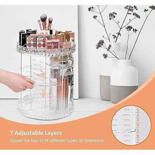 ZHIAI 360 Rotating Makeup Organizer, Large Capacity Cosmetics Organizer for Perfume Holder Organizer Countertop, DIY Adjustable Bathroom Makeup Carousel Holder Rack, Clear Diamond